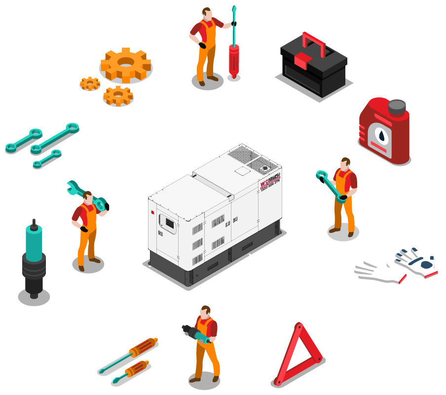 Engine Repair Illustration WC Illustration of workers around a diesel generator